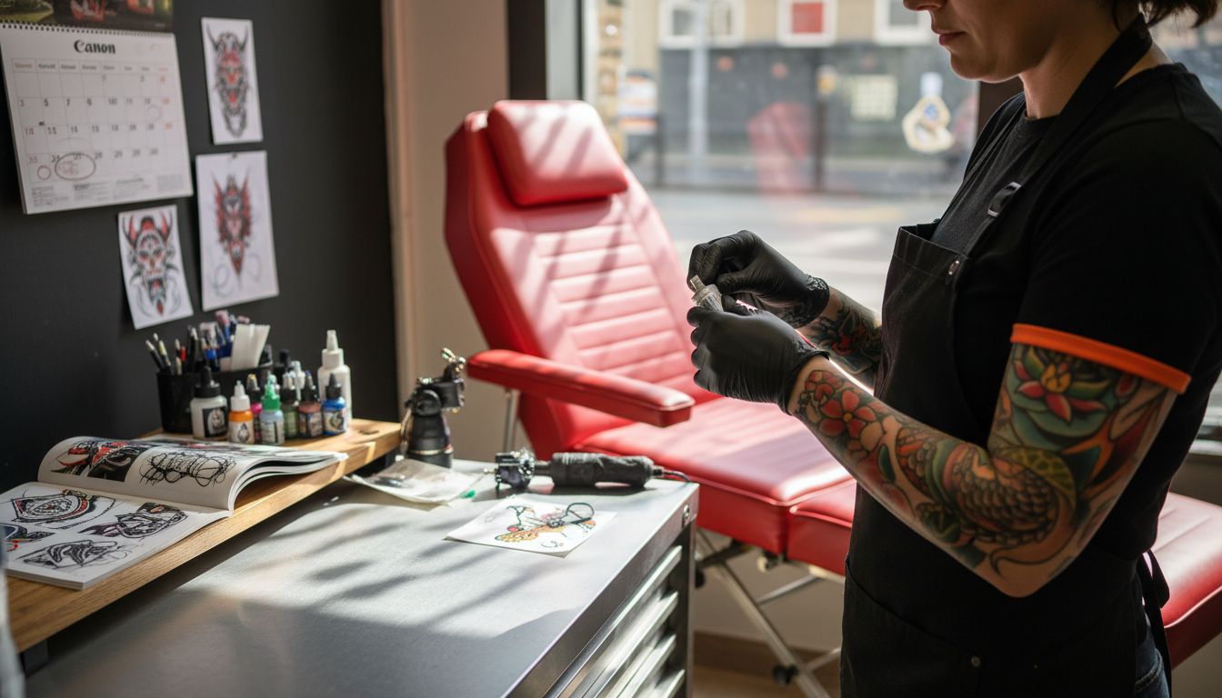 Tattoo artist opening numbing cream tube