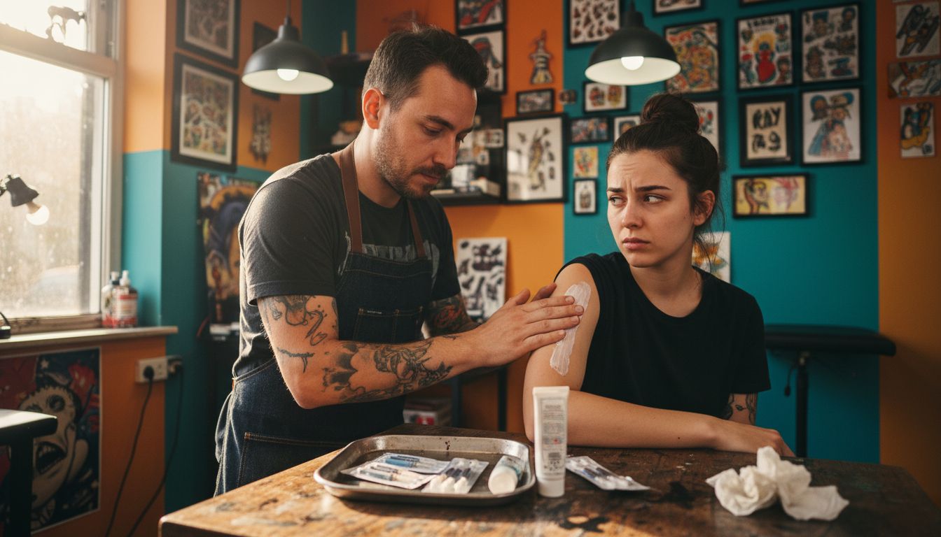 Tattoo artist applying anesthetic cream
