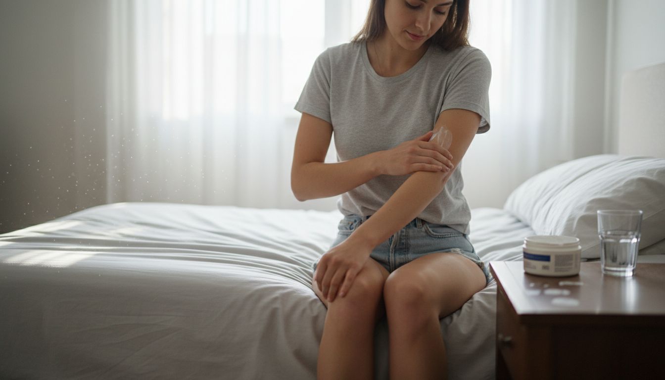 Woman moisturizing arm before tattoo appointment