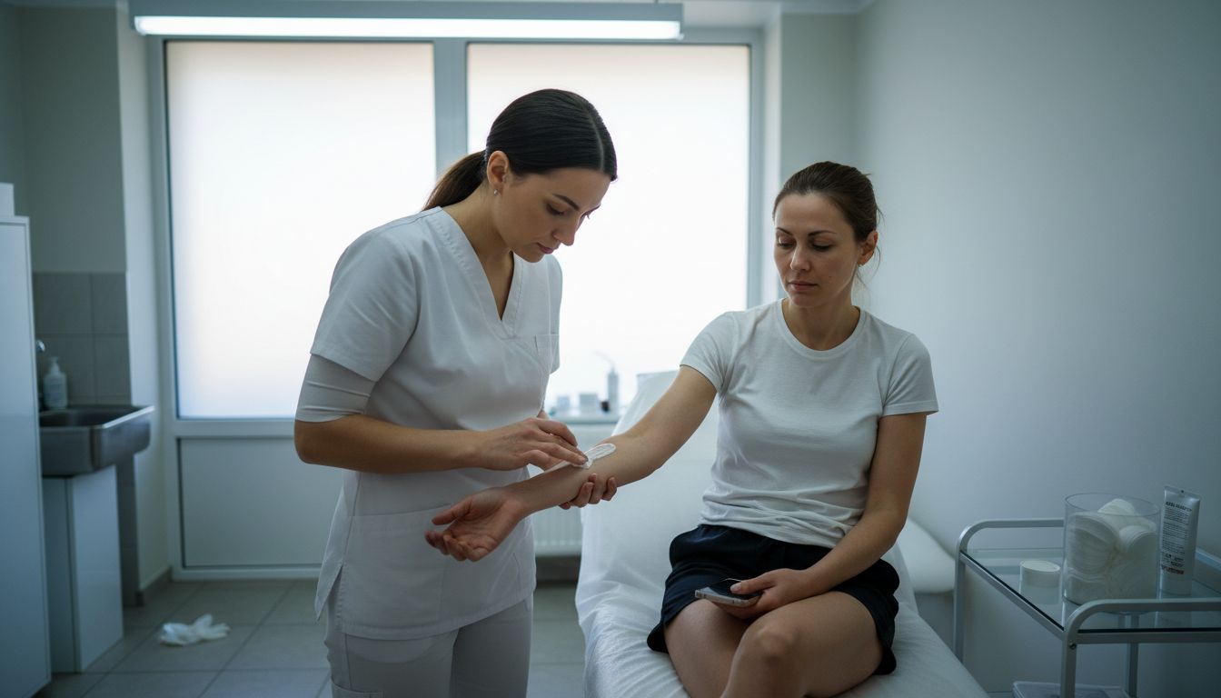 Esthetician applying anesthetic cream to client