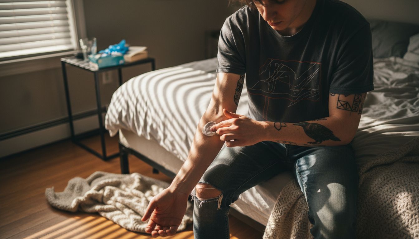 Person doing tattoo numbing cream patch test