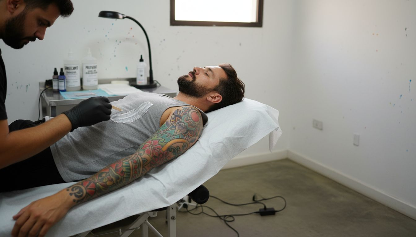 Administración de anestesia en zonas de la piel con tatuajes en el brazo