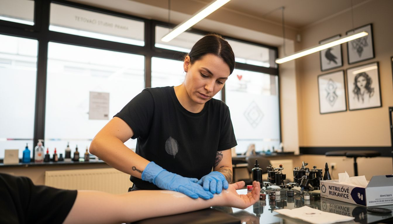 Tatér před samotným tetováním nanáší na kůži znecitlivující krém, aby minimalizoval bolest během zákroku.