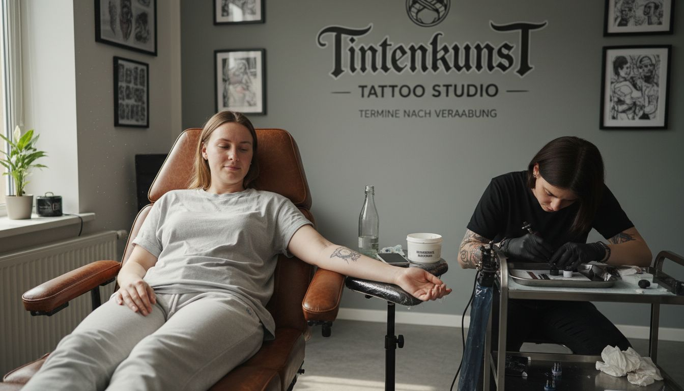 Der Tätowierer bereitet sein Studio besonders sorgfältig vor, um einem Kunden mit empfindlicher Haut optimale Bedingungen zu bieten.