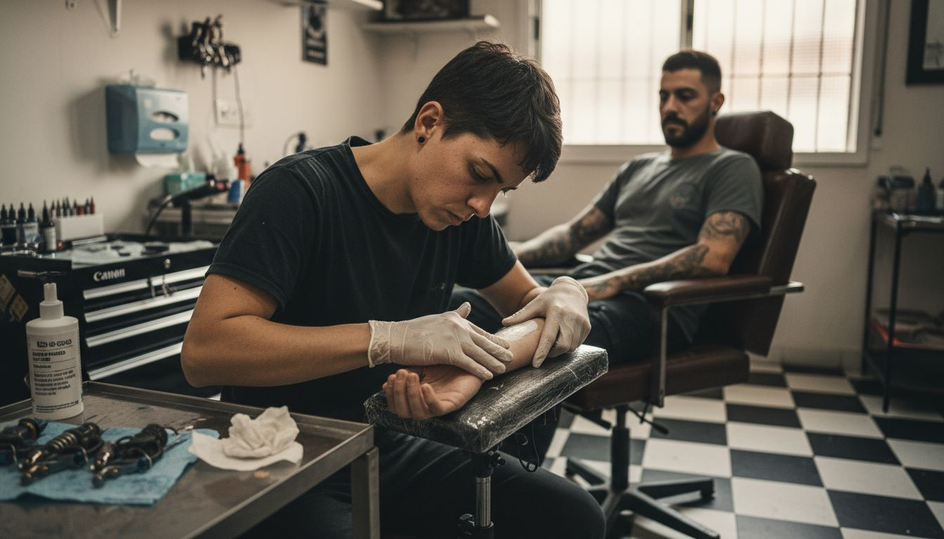 El tatuador aplica anestesia en su estudio para que el proceso sea más cómodo.