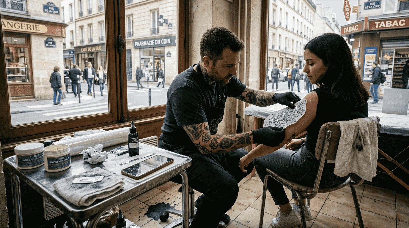 Un tatoueur s’occupe de la préparation d’un client dans son studio, édition 2026.