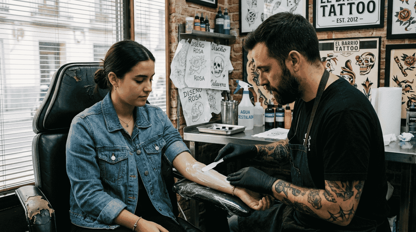 Uso de crema anestésica para reducir el dolor antes de hacerse un tatuaje