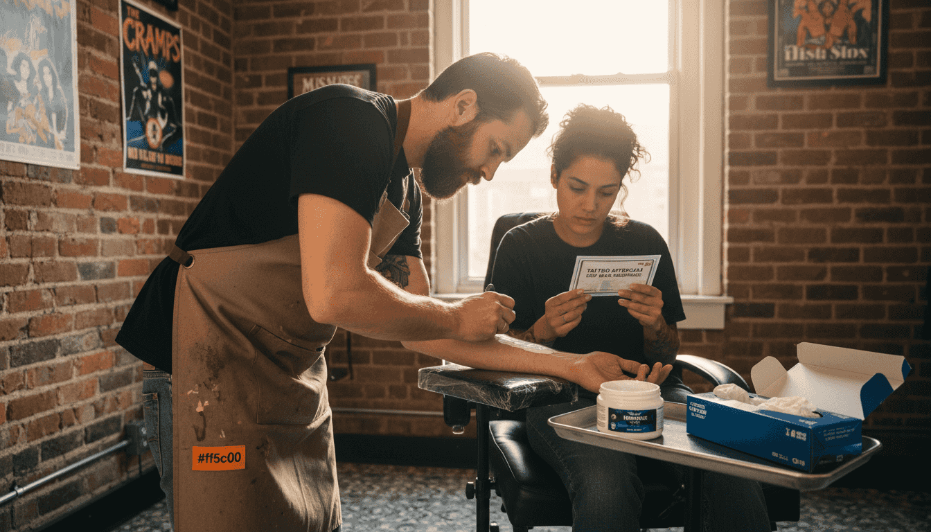 Tattoo artist applying numbing cream in studio