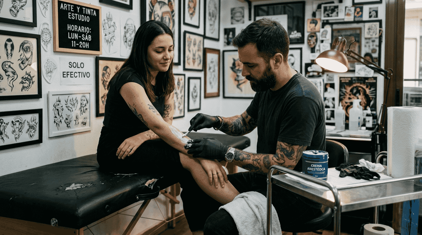 Uso de crema anestésica para reducir el dolor antes de hacerse un tatuaje