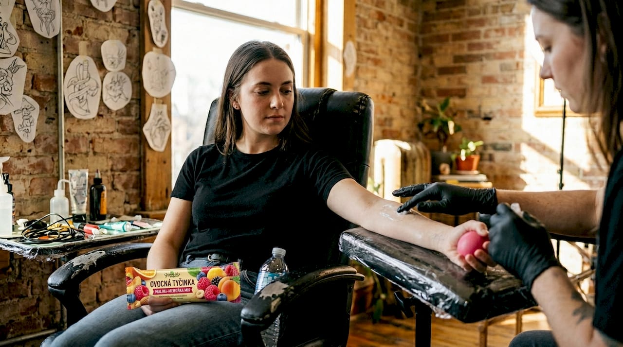 Tatér nanáší klientovi na ruku znecitlivující gel, aby tetování bylo co nejpohodlnější.