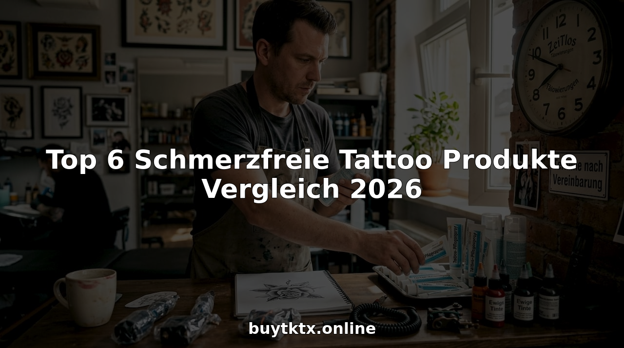 Ein Tätowierer sortiert verschiedene Schmerzsalben in seinem Studio und bereitet alles für die nächste Sitzung vor.