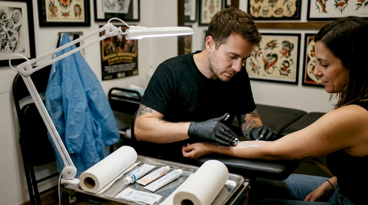 El especialista aplica una crema anestésica durante el procedimiento.