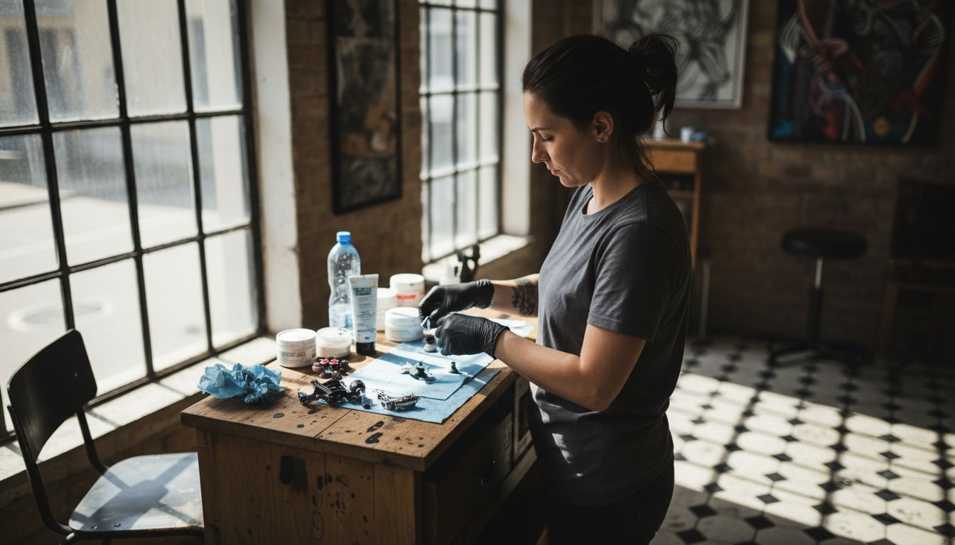 Tattoo artist preparing aftercare products