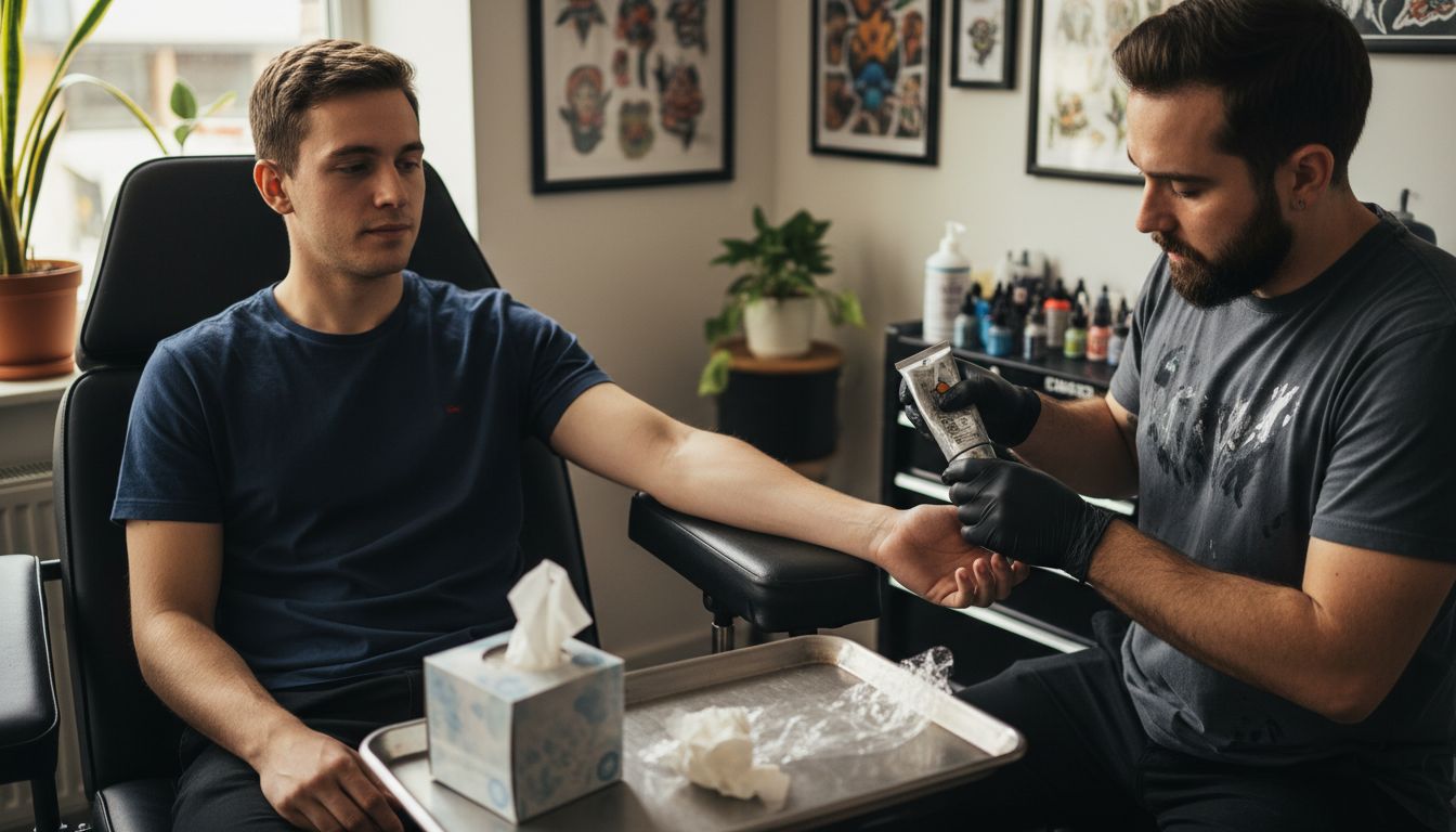 Tattoo artist preparing to use numbing cream