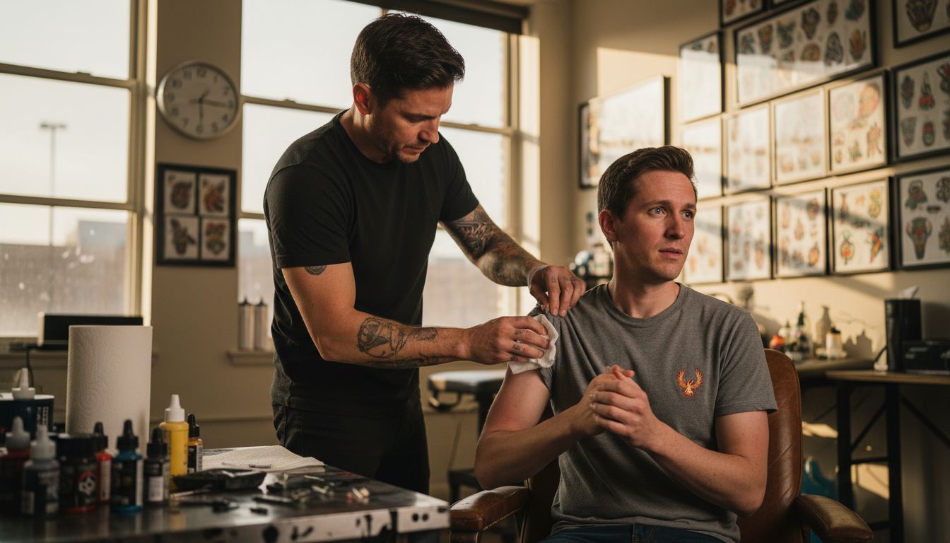 Tattoo artist preparing sensitive client