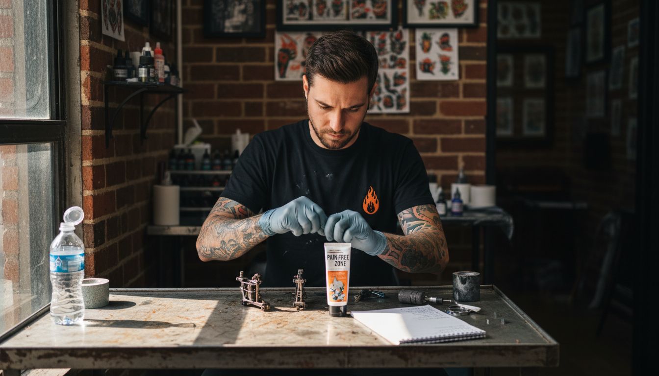 Tattoo artist preparing numbing creams