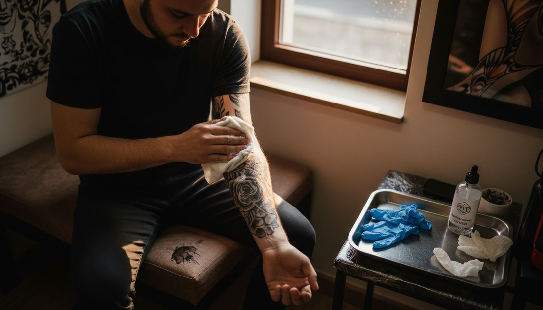 Zákazník si před tetováním důkladně čistí předloktí.