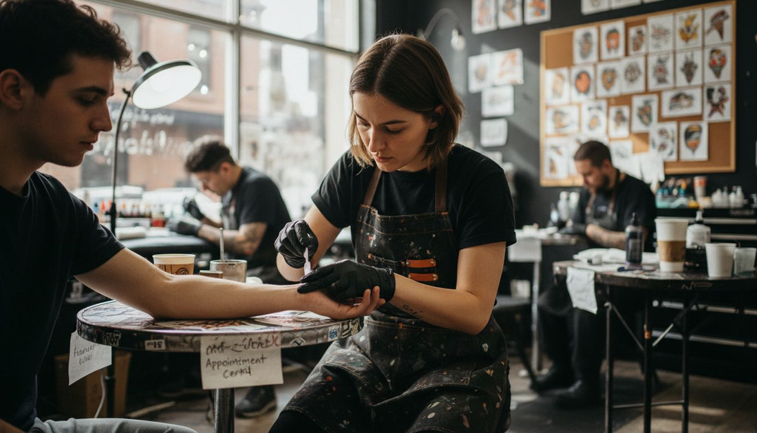 Tattoo artist applies allergy patch test