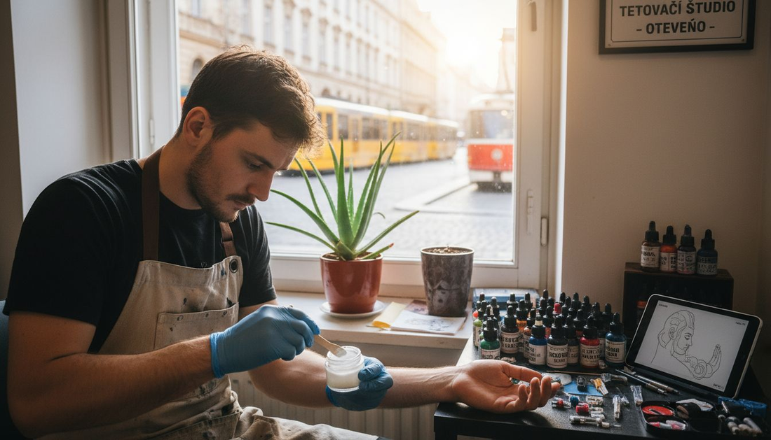 Tatér nanáší na kůži přírodní znecitlivující krém.