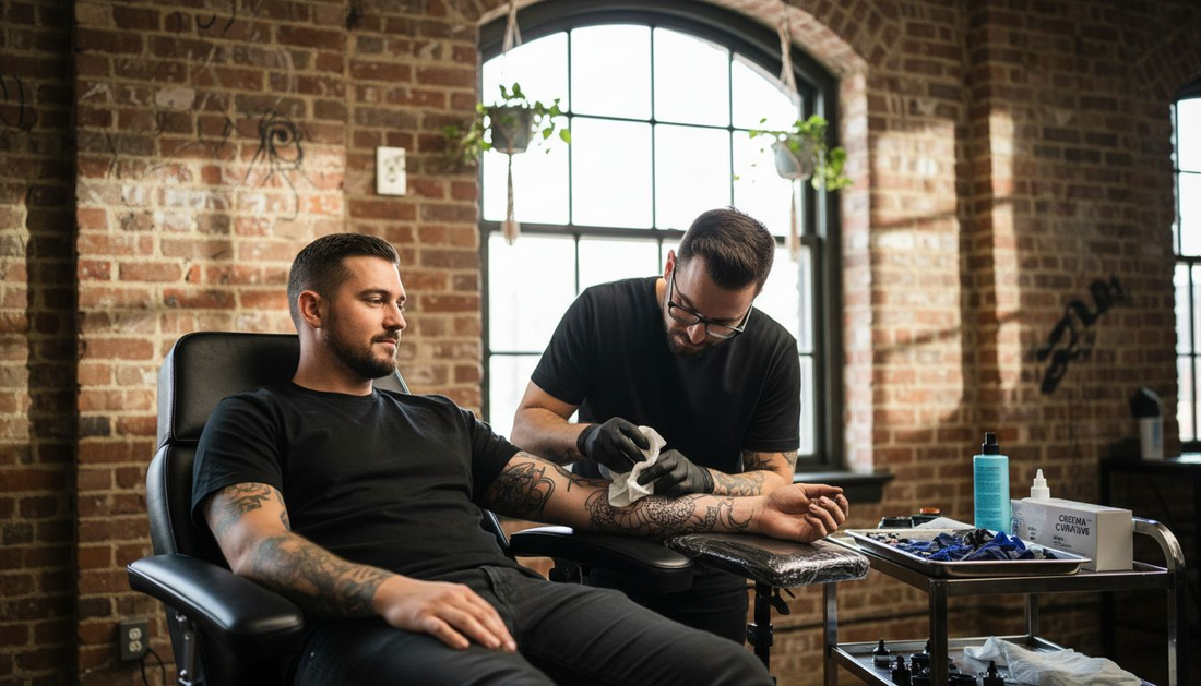 Una persona se hace un tatuaje en una zona de la piel especialmente delicada.