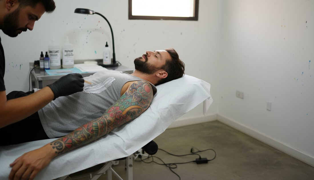 Administración de anestesia en zonas de la piel con tatuajes en el brazo