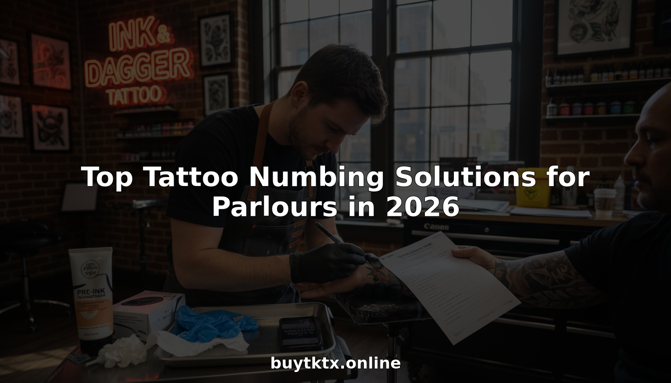 Tattoo artist applies numbing cream in busy studio