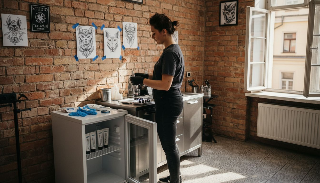 Tatér má ve svém studiu uskladněné znecitlivující krémy.