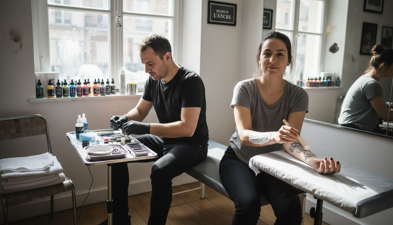 Avant de passer sous les aiguilles, le client applique une crème anesthésiante pour atténuer la douleur pendant sa séance de tatouage.
