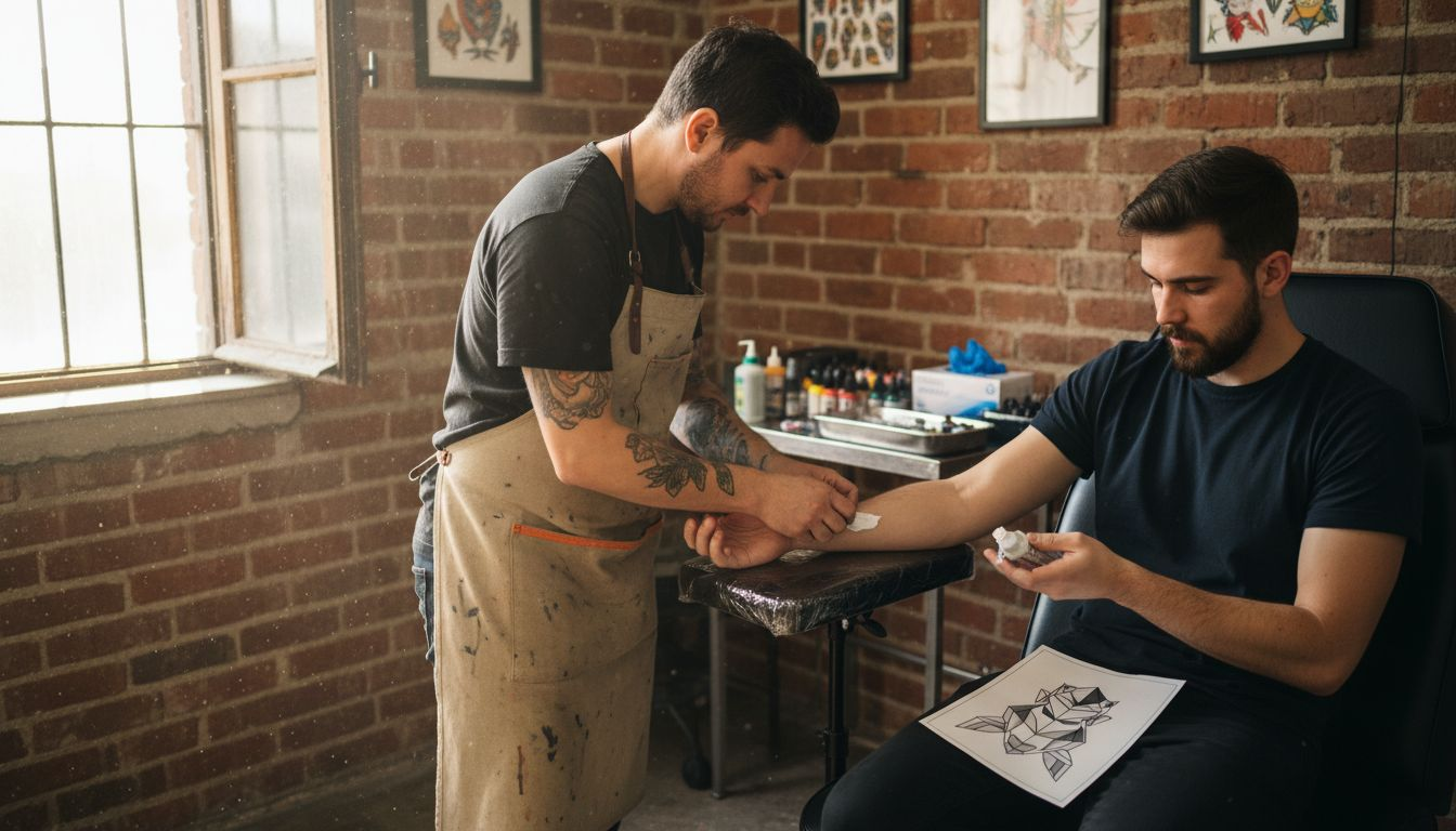 Client applying numbing cream before tattoo session