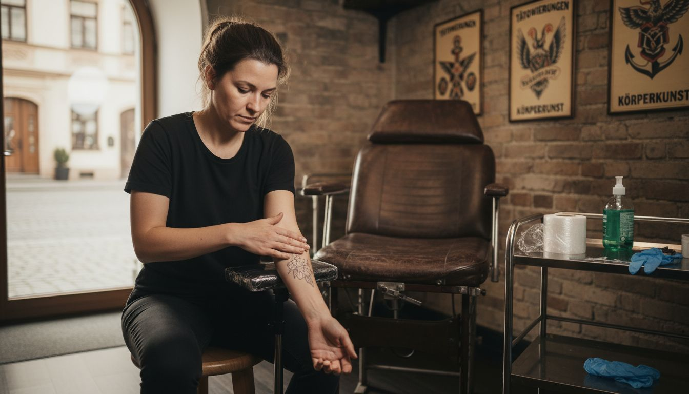 Eine Frau trägt vor dem Tätowieren eine betäubende Creme auf, um die Schmerzen zu lindern.