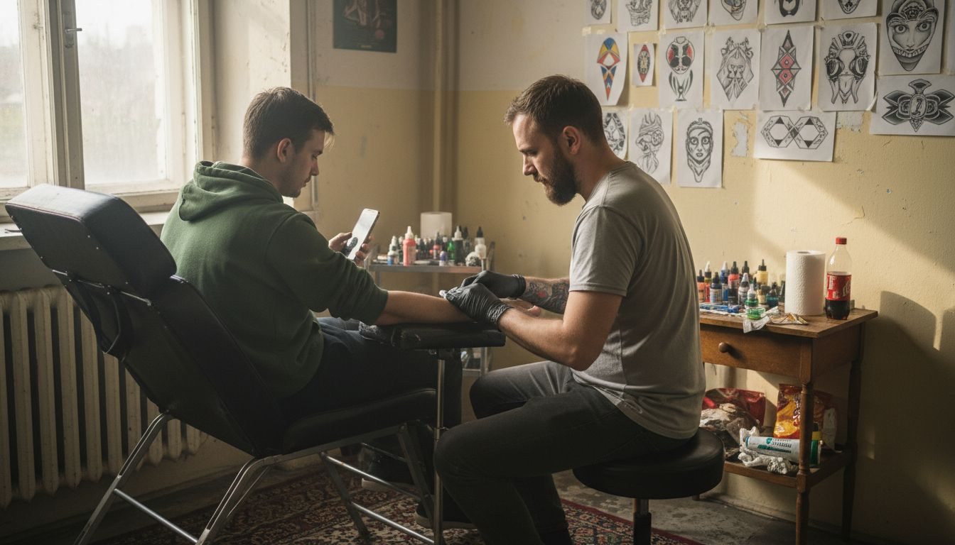 Tatér nanáší znecitlivující krém na pokožku klienta.