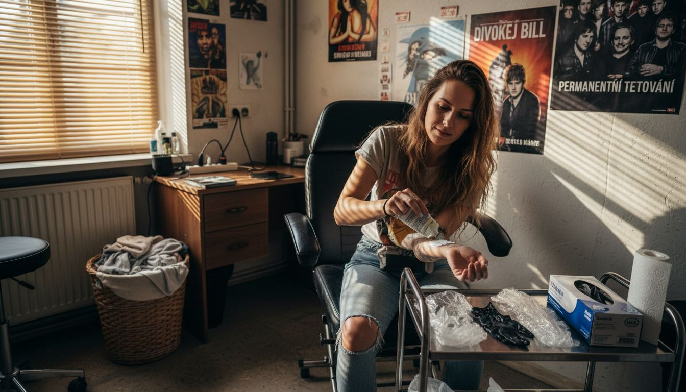 Zákazník si před tetováním důkladně natírá kůži speciálním krémem.