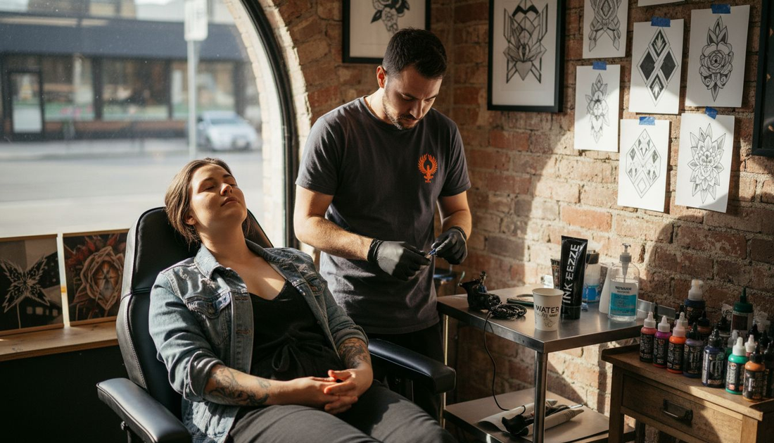 Tattoo client preparing for a session