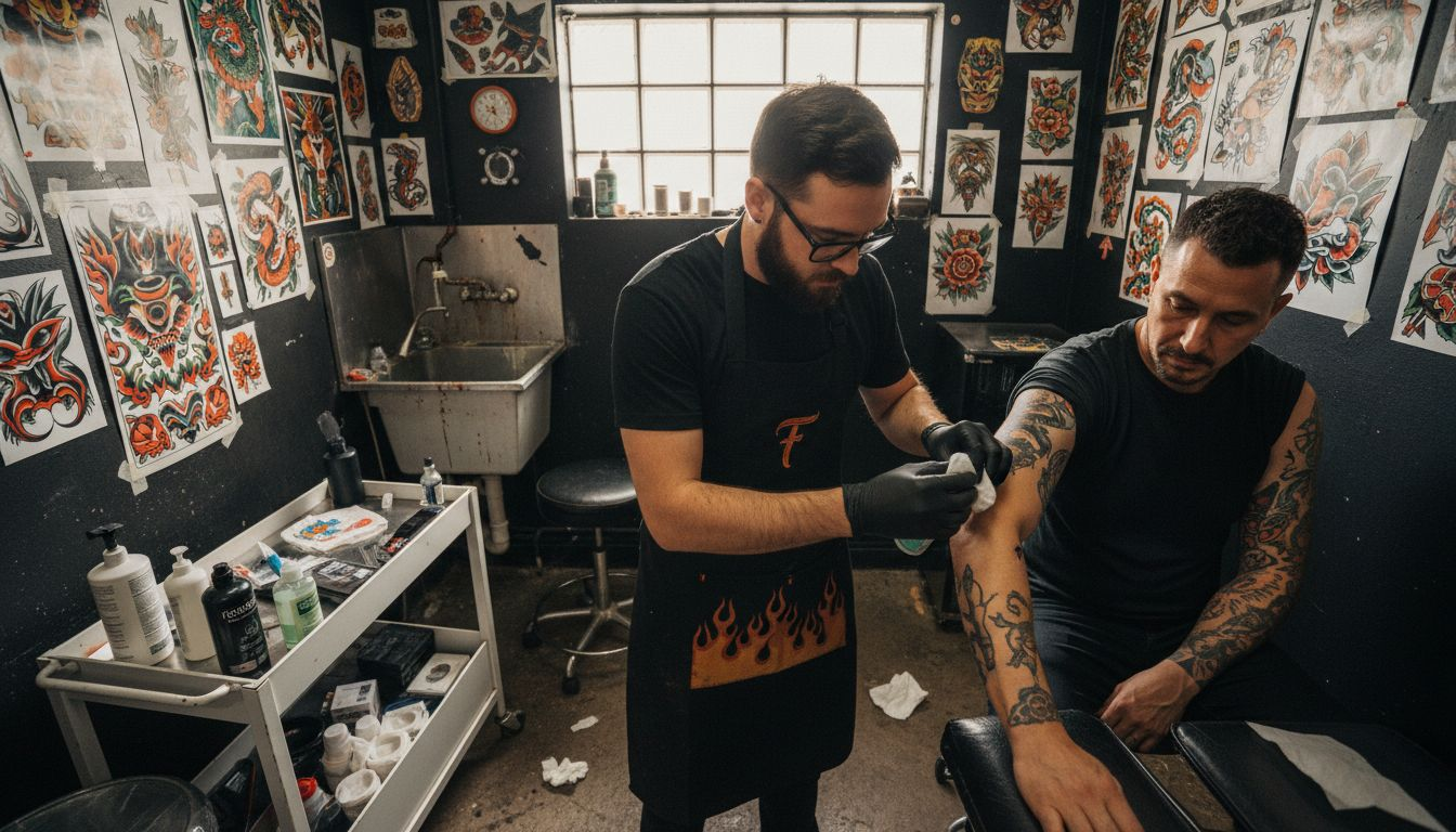 Artist applying numbing cream before tattoo