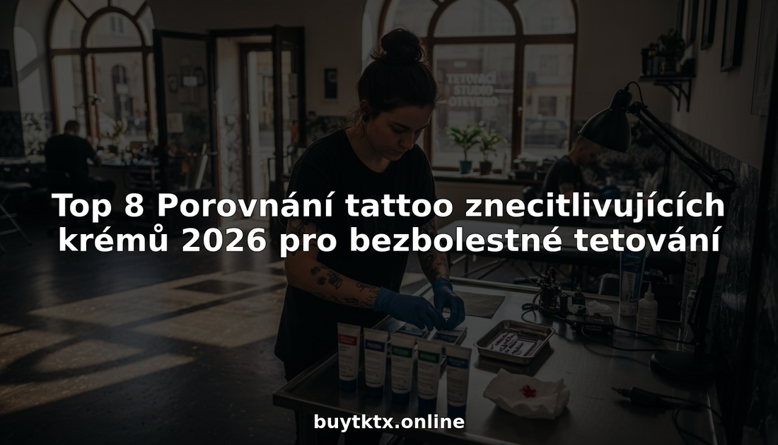 Tatér v ateliéru připravuje znecitlivující krémy pro své klienty.