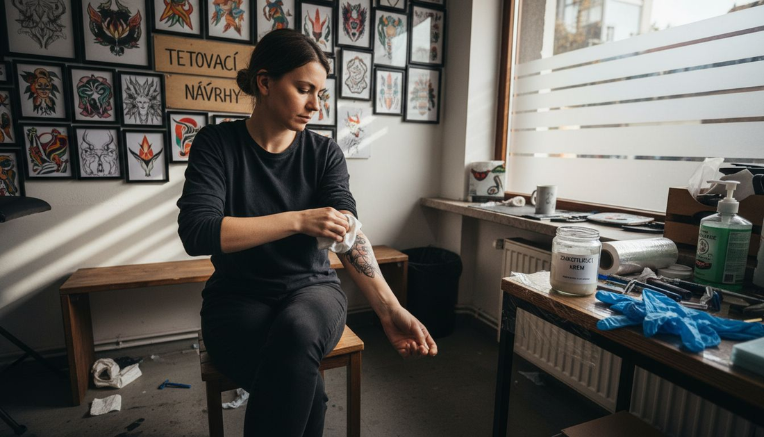 Žena si chystá ruku na tetování.