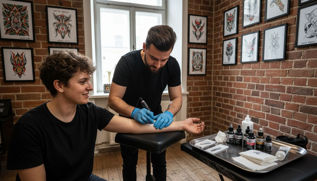 Tatér před začátkem tetování nanáší na kůži znecitlivující krém, aby minimalizoval bolest během sezení.