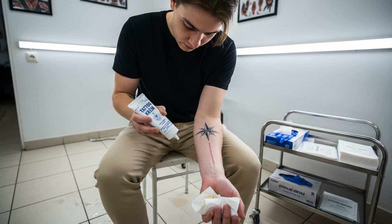 Před tetováním si člověk pečlivě hydratuje ruku, aby byla pokožka dobře připravená.