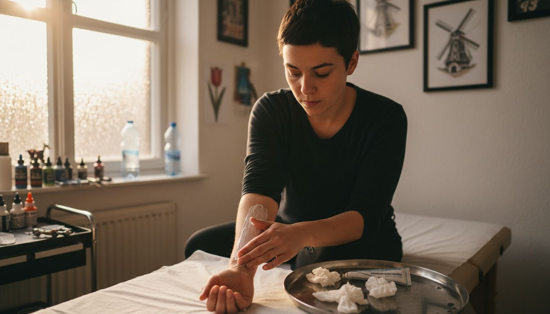 Een vrouw smeert een verdovende crème op haar onderarm.