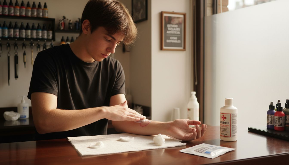 Persona aplicándose crema anestésica antes de hacerse un tatuaje.