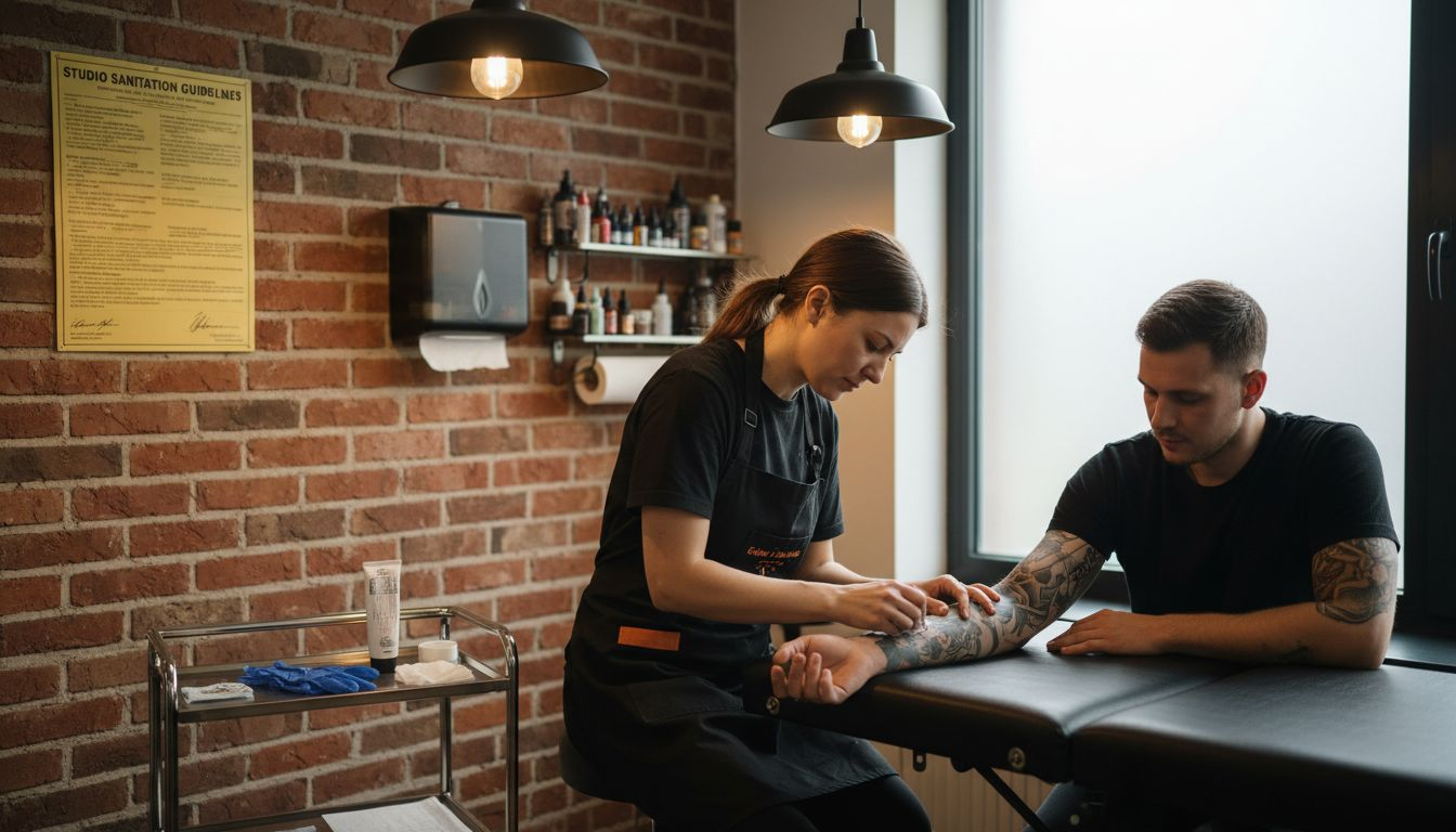 Tattoo artist applying numbing cream