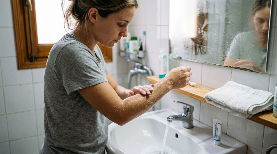 Preparando el antebrazo con una buena limpieza antes de realizarse un tatuaje