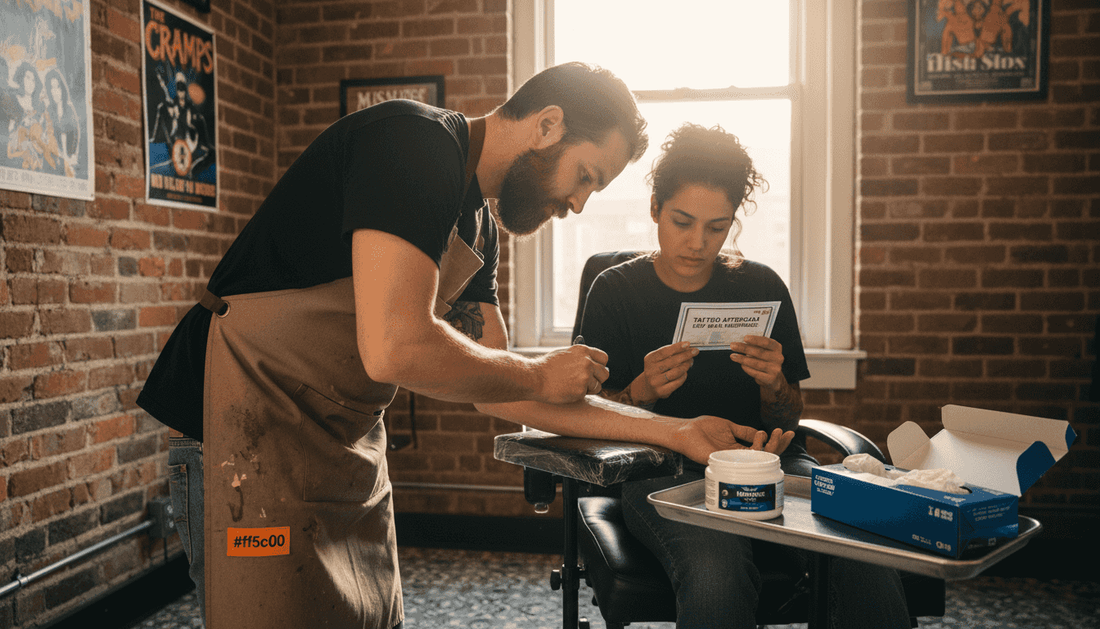 Tattoo artist applying numbing cream in studio