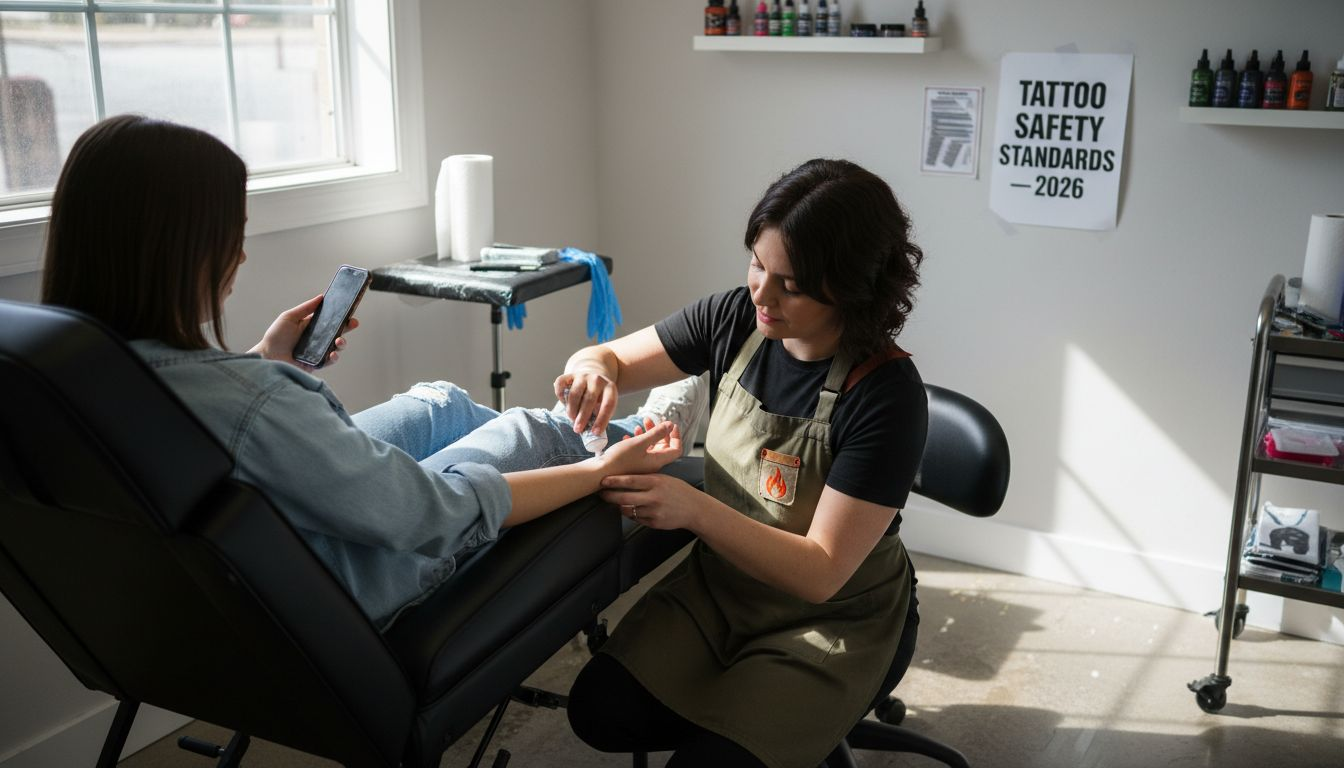 Tattoo artist applying numbing cream in studio