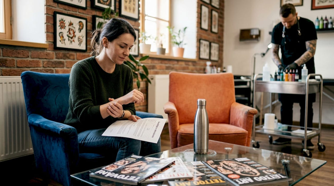 Zákazník čekající v salonu na tetování