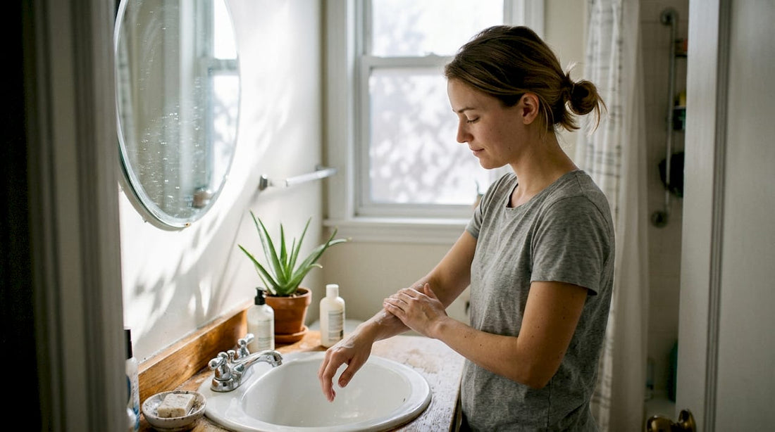 Mujer hidratando su antebrazo antes de hacerse un tatuaje