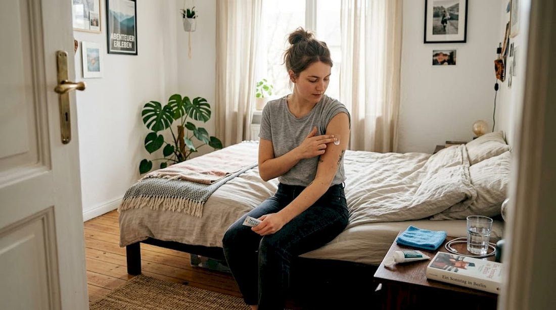 Jemand pflegt sein frisches Tattoo zu Hause