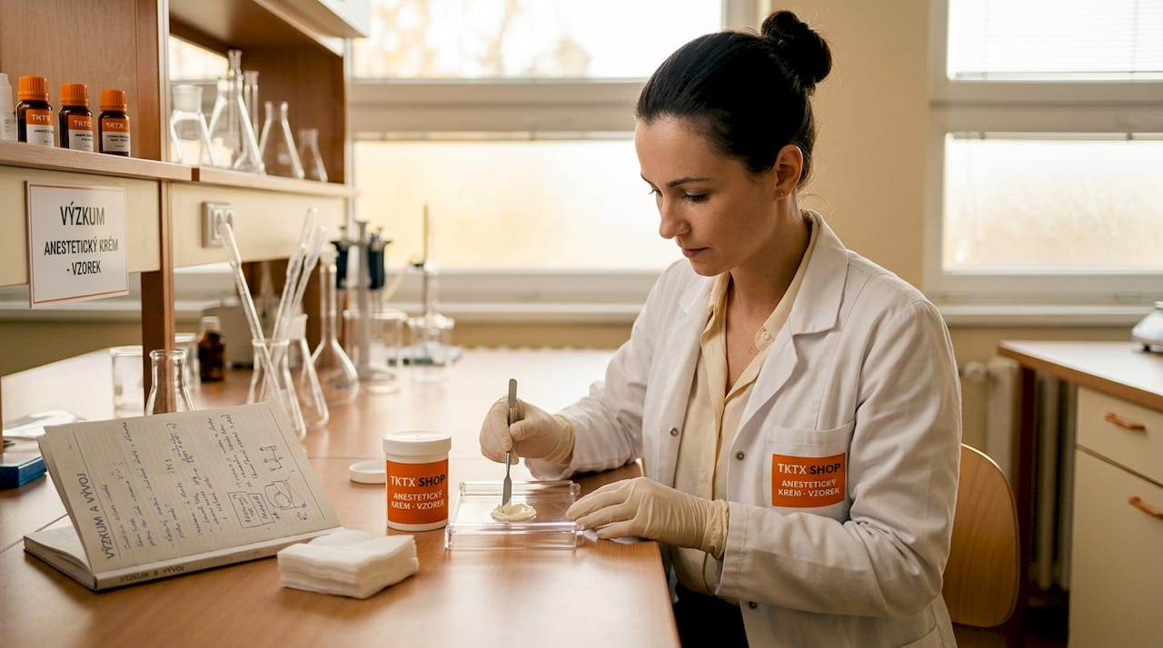 Laborant právě připravuje vzorek anestetika v laboratoři.