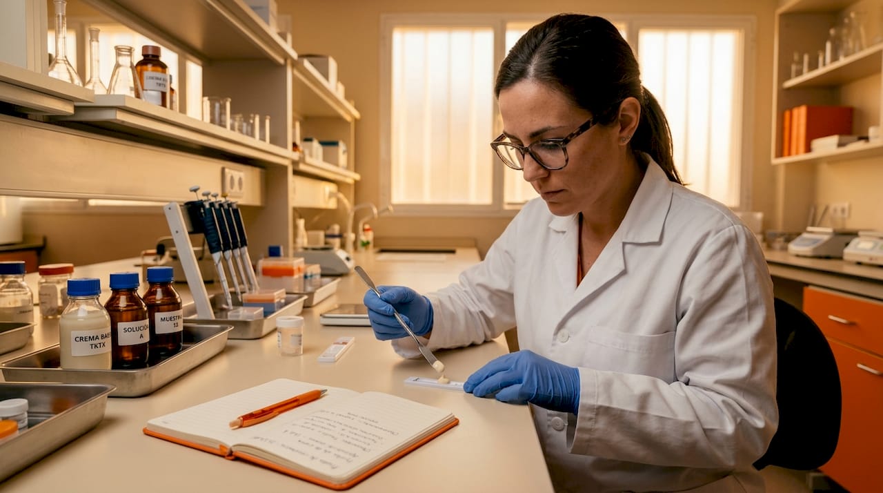 Un técnico de laboratorio analiza muestras de cremas para comprobar su calidad.