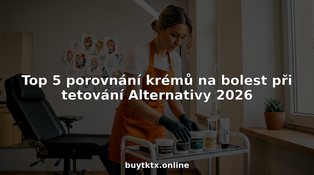 Tatér připravuje podnos s anestetickými krémy ve svém studiu.